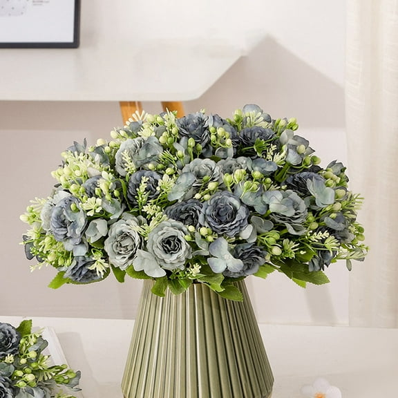 Sunsanly 1 Bunch Artificial Flowers, Fake Peony Silk Hydrangea Bouquet Decor Plastic Carnations Realistic Flower Arrangements Wedding Decoration Table Centerpieces