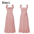thumbnail image 2 of Vestido largo de dama de honor elegante de verano rosa para mujer, cuello cuadrado, volantes, sin mangas, informal, dividido, largo, 2 of 7