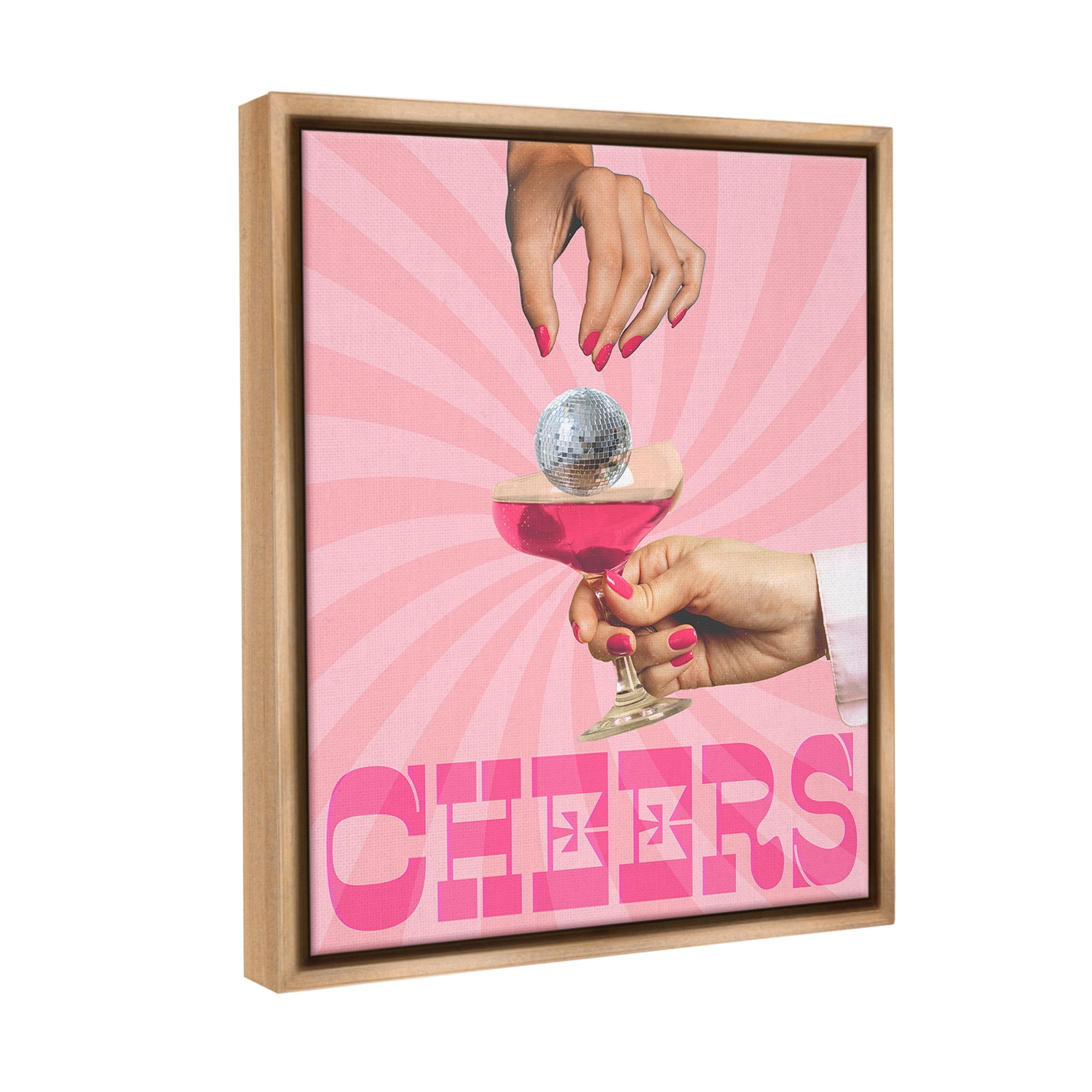 Stupell Industries Cheers Disco Drink Food & Beverage Painting Brown Floater Framed Canvas Art Print Wall Art, 17 x 21