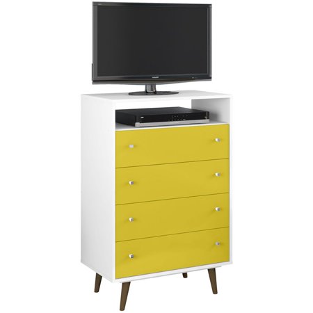 Manhattan Comfort Liberty 4 Drawer Media Chest In White And Yellow