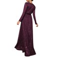thumbnail image 3 of hirigin Long Sleeve V-neck Dresses for Women, Sequins Surface Tie Up Waist Pleated Gown Long Dresses Party Skirt, 3 of 9