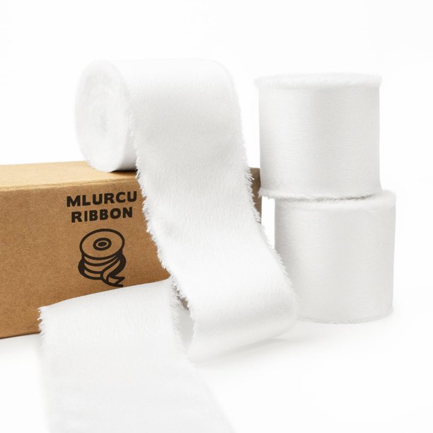 Cinta decorativa Mlurcu de satén de seda blanca, 3 rollos, 3,5 m