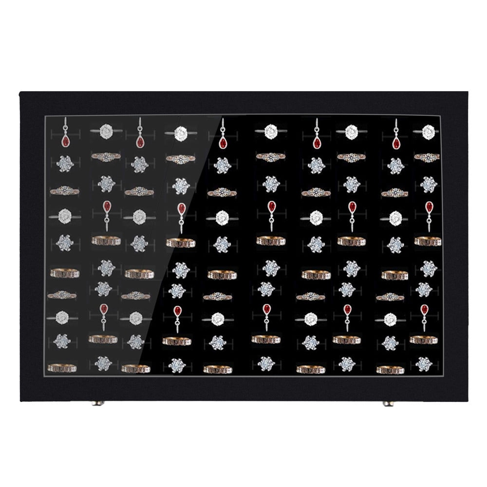 100 Slot Jewelry Ring Tray Rings Holder Showcase Display Storage Box With Lid 
