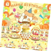 SKYSONIC Hamster Themed Birthday Party Decor - Complete Hamster Party Kit with Backdrop, Plates, Cake Topper, Cups, Napkins, Balloons, and Tablecloth for 20 Guests