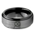 thumbnail image 2 of Tungsten Four Leaf Heart Clover Band Ring 8mm Men Women Comfort Fit Black Step Bevel Edge Brushed Gray Polished, 2 of 4