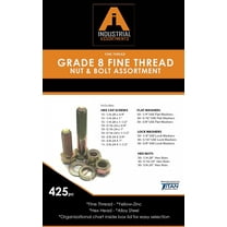 425-Piece Grade 8 Fine Thread Nut & Bolt Set, 1/4", 5/16", 3/8"-Yellow Zinc