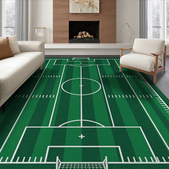 ODIKA 8'x10' Washable Area Rug Non-Shedding, Easy Care, Field Touchdown Lines Goalpost Motif Rugby Training Football Car Refined for King Size Bedroom Under Bed, Master Suite