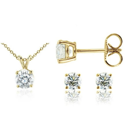 Chetan Collection 0.25 Carat T.W. Diamond 10kt Yellow Gold Round-Shape Pendant and Earring Set