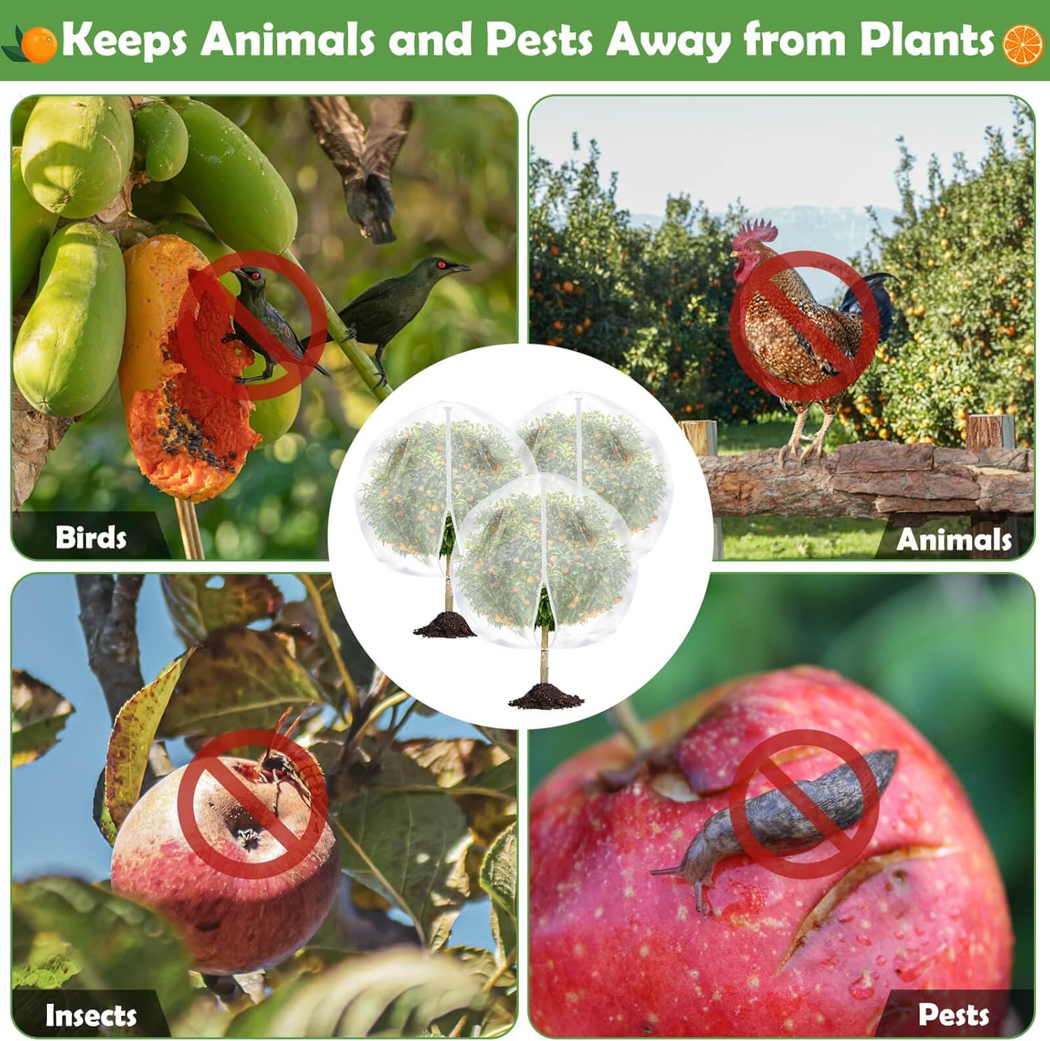 10x10 FT Fruit Trees Netting with Zipper,3Pcs Large Tree Nets for Fruit Trees with Drawstring, Plant Garden Insect Bird Netting Pest Barrier for Spring Peach Apple to Prevent Cicadas Bird