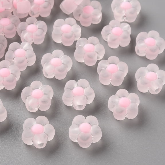 Transparent Acrylic Beads Frosted Bead in Bead Flower Pink 12x12.5x6mm Hole: 2.5mm