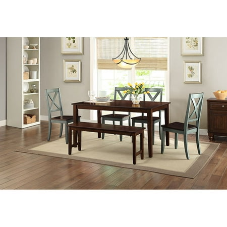 Better Homes and Gardens Bankston Mocha 6 Piece Dining Set with 4 Maddox Blue Chairs and Dining (Best Corner Bench Dining Set)