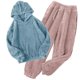 thumbnail image 1 of Puntoco Ropa de dormir para mujer Ropa de dormir para el hogar para hombres y mujeres y conjunto de capucha de 2 piezas con cubierta cálida de invierno Conjunto de color sólido, 1 of 4