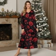 thumbnail image 3 of POLERO Red Rose Flower Print Nightgowns for Women Long Sleeves Nightgown Soft Sleepwear Button V Neck Sleepshirt Long Nightgown for Pajama Party, 4XL, 3 of 7