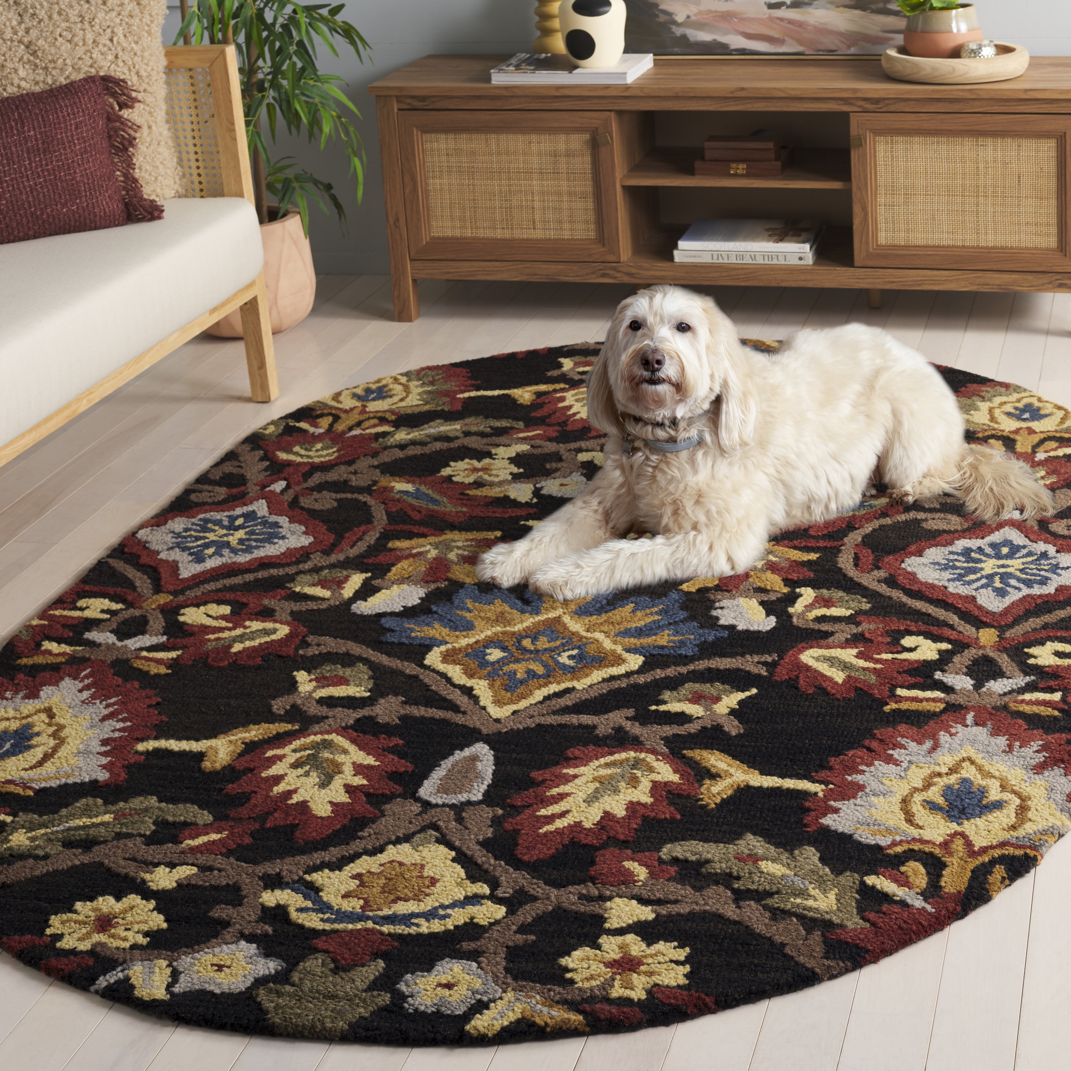 Safavieh Blossom Lennon Floral Wool Area Rug, Charcoal/Multi, 6' x 8' Oval