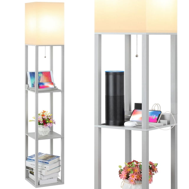 Lámpara de estante SHINE HAI de 160 cm con puertos USB y toma de corriente