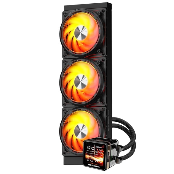 darkFlash DF-DE360-BK DE360 AIO ARGB Liquid Cooler, 360mm LCD Display  AMD AM5/AM4, Intel LGA1851/1700/1200,Black
