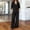 *Black, variant on Women's 2 Piece Linen Blend Outfit Set, V Neck Roll-Up Sleeve Top and Wide Leg Pants with Pockets for Summer Gray,Women's Plus S