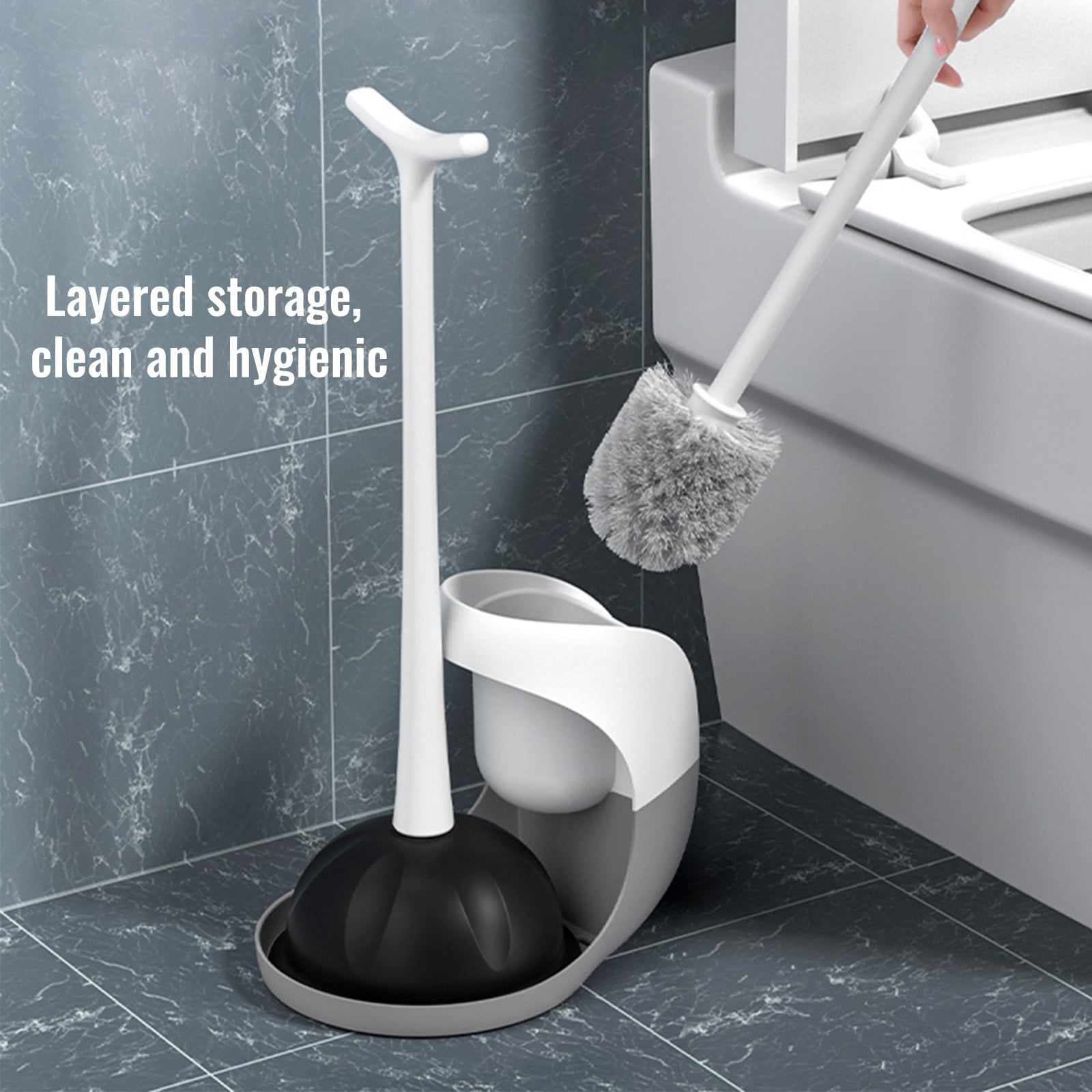 BIBABLYKE Toilet Plunger and Toilet Bowl Brush Combo No Dead Corner Cleaning Brush with Holder Bathroom Toilet Cleaning Tools