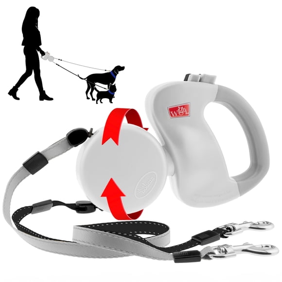 WIGZI - Edición mejorada 2025 - Correa retráctil doble (2) para perros, se desenreda automáticamente, admite perros de hasta 50 lb, distancia de 10 pies cada perro, control codificado por colores, cor