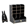 thumbnail image 1 of Office Desk Organizer DIY Wooden Pen Holder Stationary Storage Rack with Drawer Black, 1 of 8