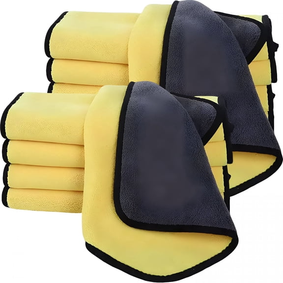 AUQ 10 Pack Premium Microfiber Towels Coral Velvet Washing and Detailing Towels for Car Detailing Ultra-Soft Super Absorbent,Lint Streak-Free 11.8"X15.7” Cleaning Cloth (Yellow/Grey)