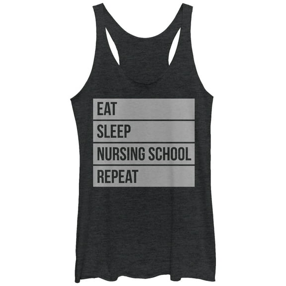 Women's CHIN UP Eat Sleep Nursing School Repeat  Racerback Tank Top Black Heather Medium