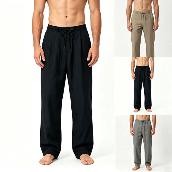 Ndbuld Joggers Men Summer thin and light fast-drying sports drawstring pocket pants Gray,L