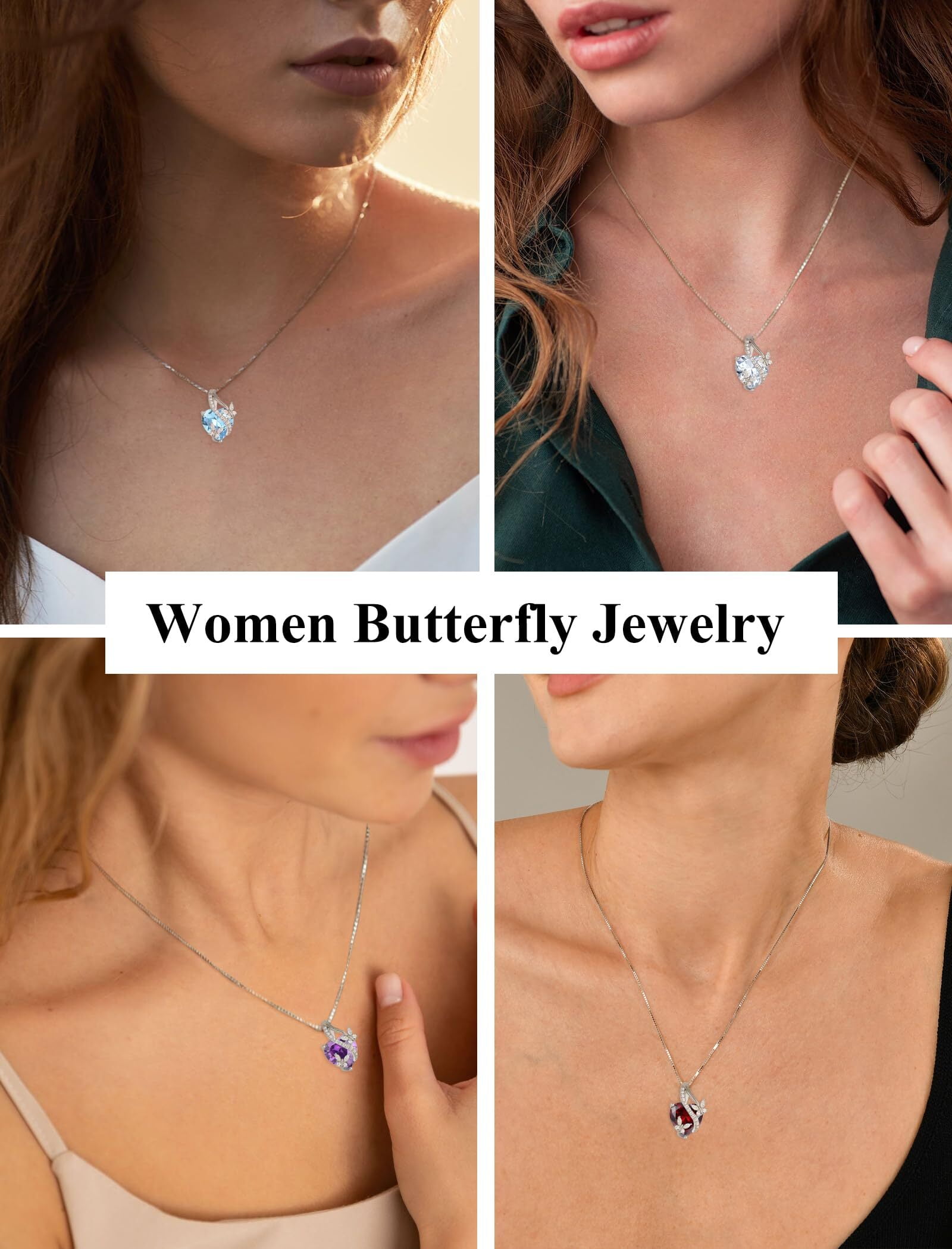 VESITIM Infinite Heart Pendant Sterling Silver Butterfly Necklace for Women Jewelry Gift with Birthstone January Created Garnet