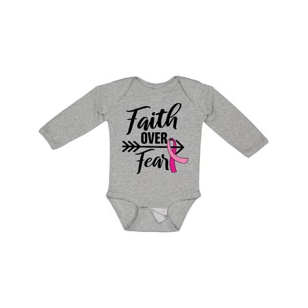 

Inktastic Breast Cancer Awareness Faith over Fear with Pink Ribbon and Arrow Gift Baby Girl Long Sleeve Bodysuit