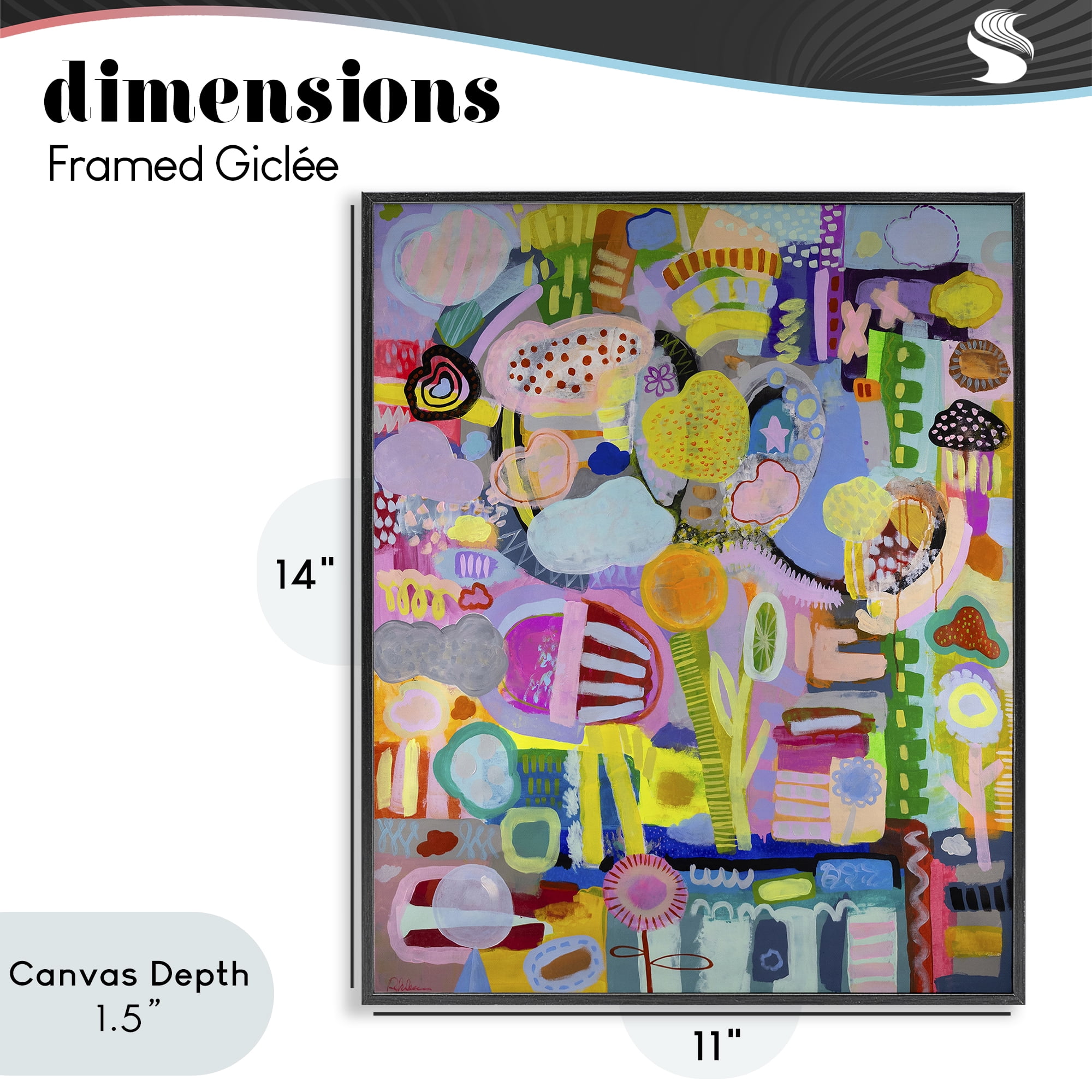 Stupell Industries Big Happy Whimsical Collage Black Framed Giclee Art, design by Mary Robertson