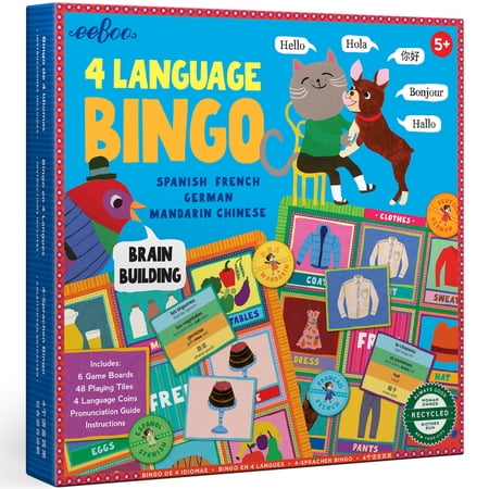 eeBoo 4 Language Bingo Game/Spanish French German Mandarin Chinese/ ages 3+
