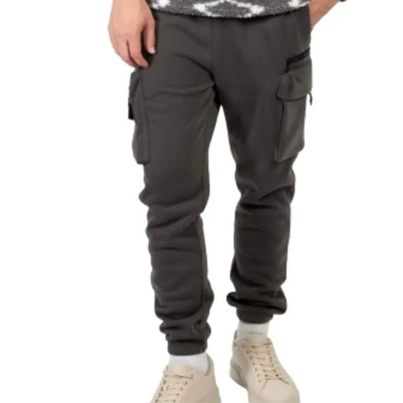 Brooklyn Cloth Young Men's Zip Cargo Pocket Fleece Sweatpants, Carpenter Style, Cotton, Dusty Black, XL