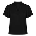 thumbnail image 4 of LEKWK Summer Tops for Women Split V-Neck Flutter Sleeve Dressy Tops Ruffle Detail Short Sleeve Tops Chiffon Feel Flowy Work Date Night outfits, 4 of 7