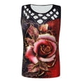thumbnail image 6 of Kakina CMSX Tank Tops for Women Clearance Women's Fashion O-Neck Slim Print Rose Hollow Sleeveless Vest T-Shirt Blouse Deals, 6 of 6