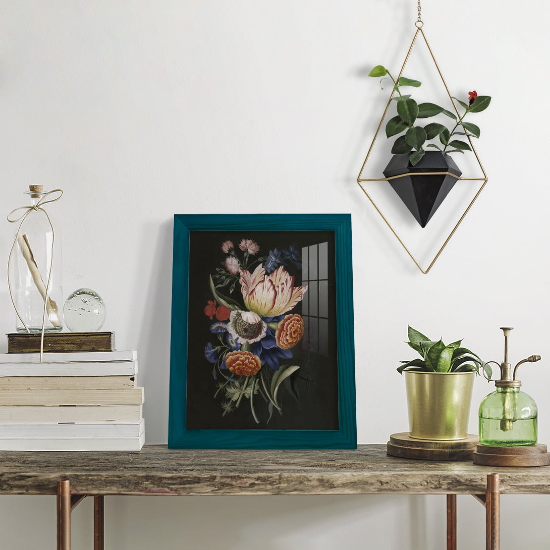 Dramatic Bouquet II -Framed Print w/glass-Ocean Blue