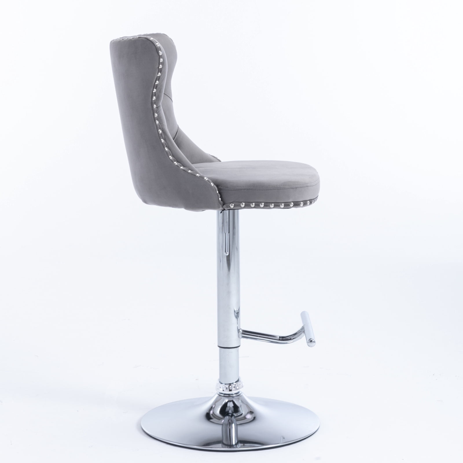 Swivel Bar Chairs Height Adjustable Upholstered Velvet Bar Stools Chrome base with Tufted Back for Home Pub and Kitchen Island Dining Room(Gray,Set of 6)