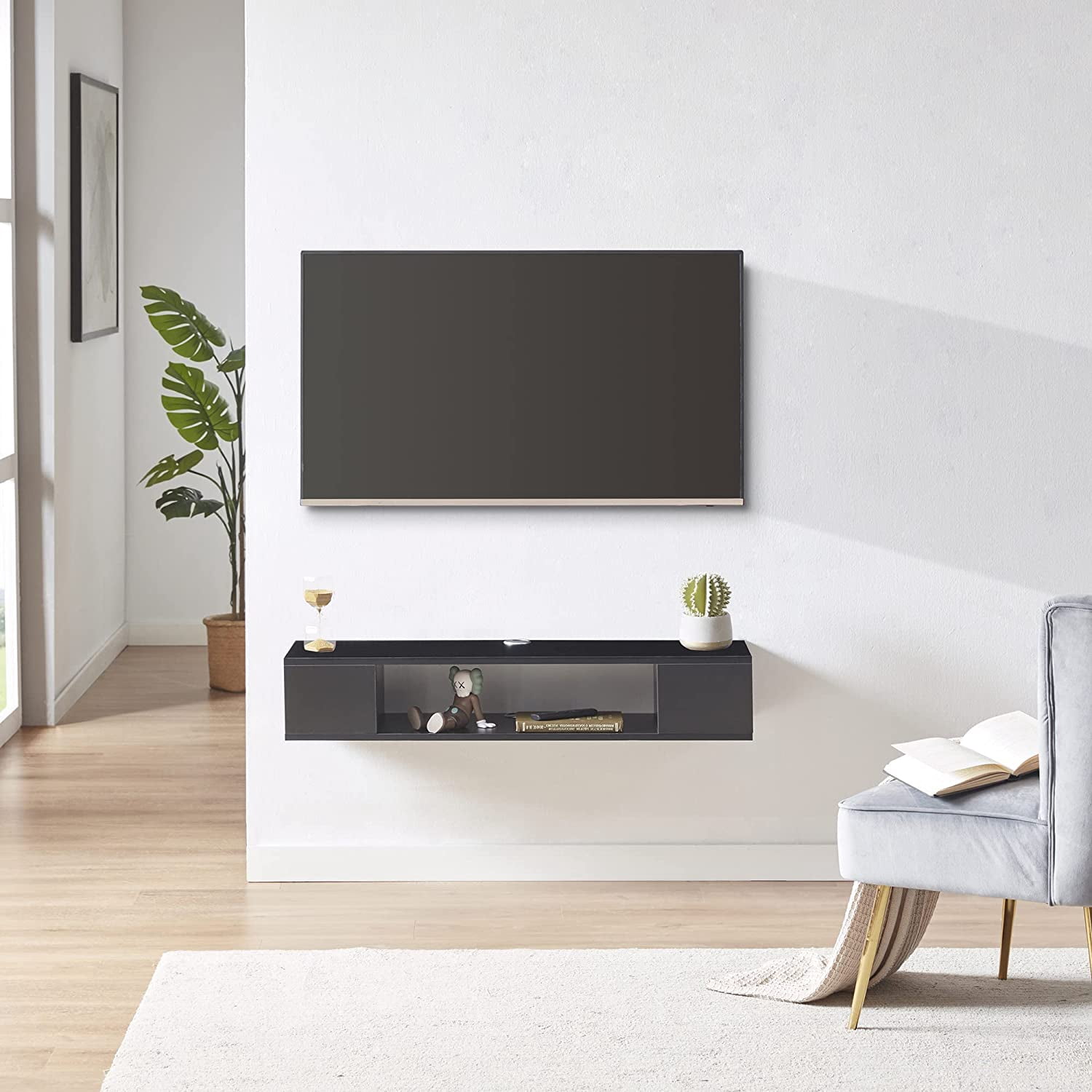 Floating TV Stand, Wall Mounted Entertainment Center and Cabinet Shelf, TV Console with Storage, Media Console for DVD Player, Space-Saving Under TV Shelf for Bedroom (Rustic Brown)
