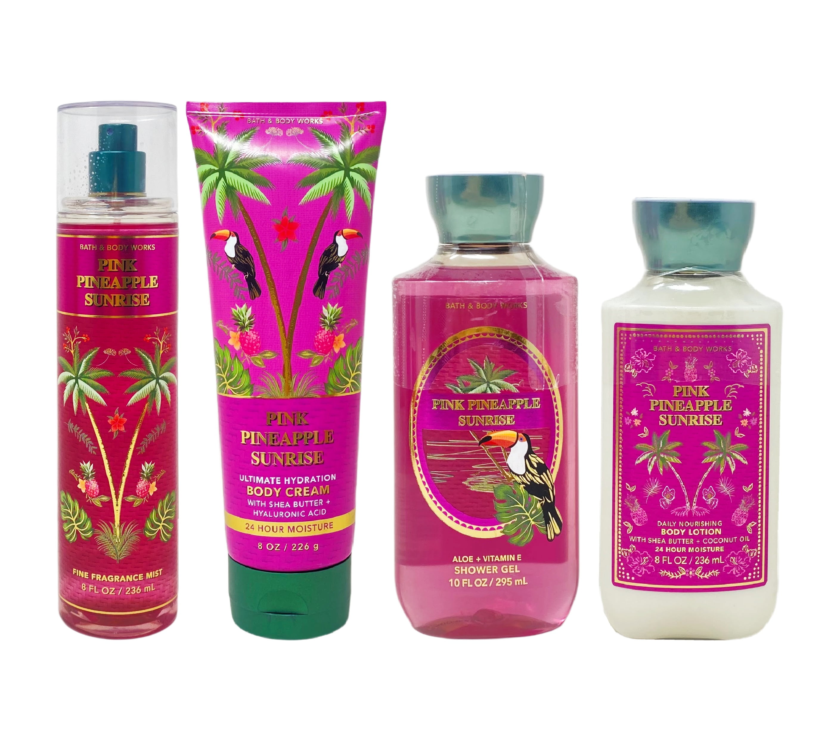 Bath and Body Works Pink Pineapple Sunrise 4 Piece Gift Set Fragrance Mist Body Cream