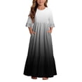 thumbnail image 2 of ITSAME Girls Maxi Dress Round Neck Ruffled 3/4 Sleeve Gradient Print Summer Flowy Casual A-Line Dress Black Size 8, 2 of 7