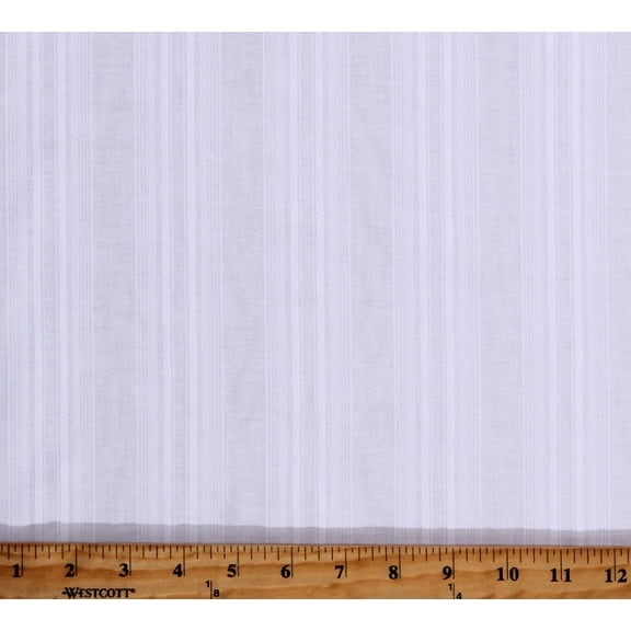 Leno Lawn Batiste Oxford White on White Stripe Stitching Pattern Sheer 45" Wide Cotton/Polyester Fabric by the Yard (ACS-628)