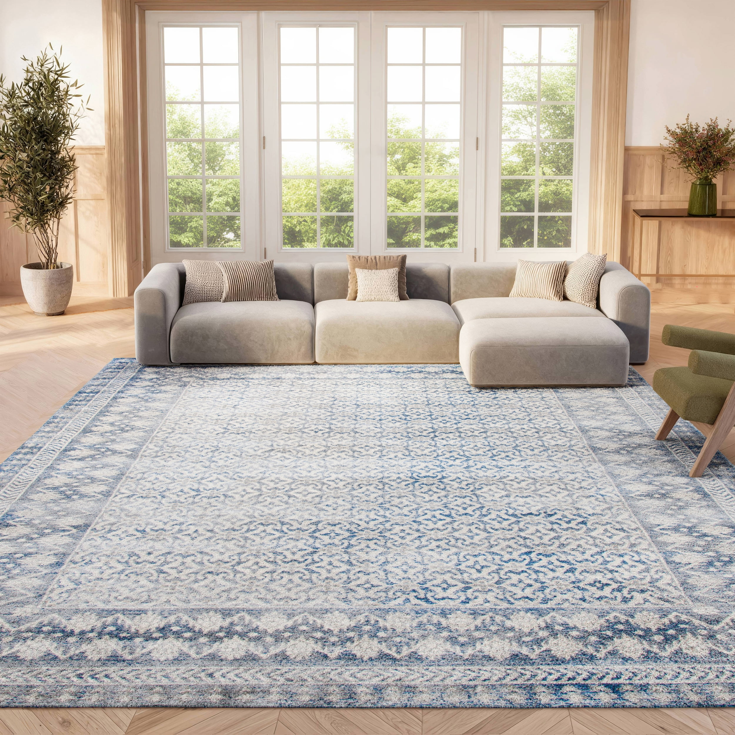 SAFAVIEH Brentwood Dory Geometric Area Rug, Ivory/Light Gray, 4' x 6'