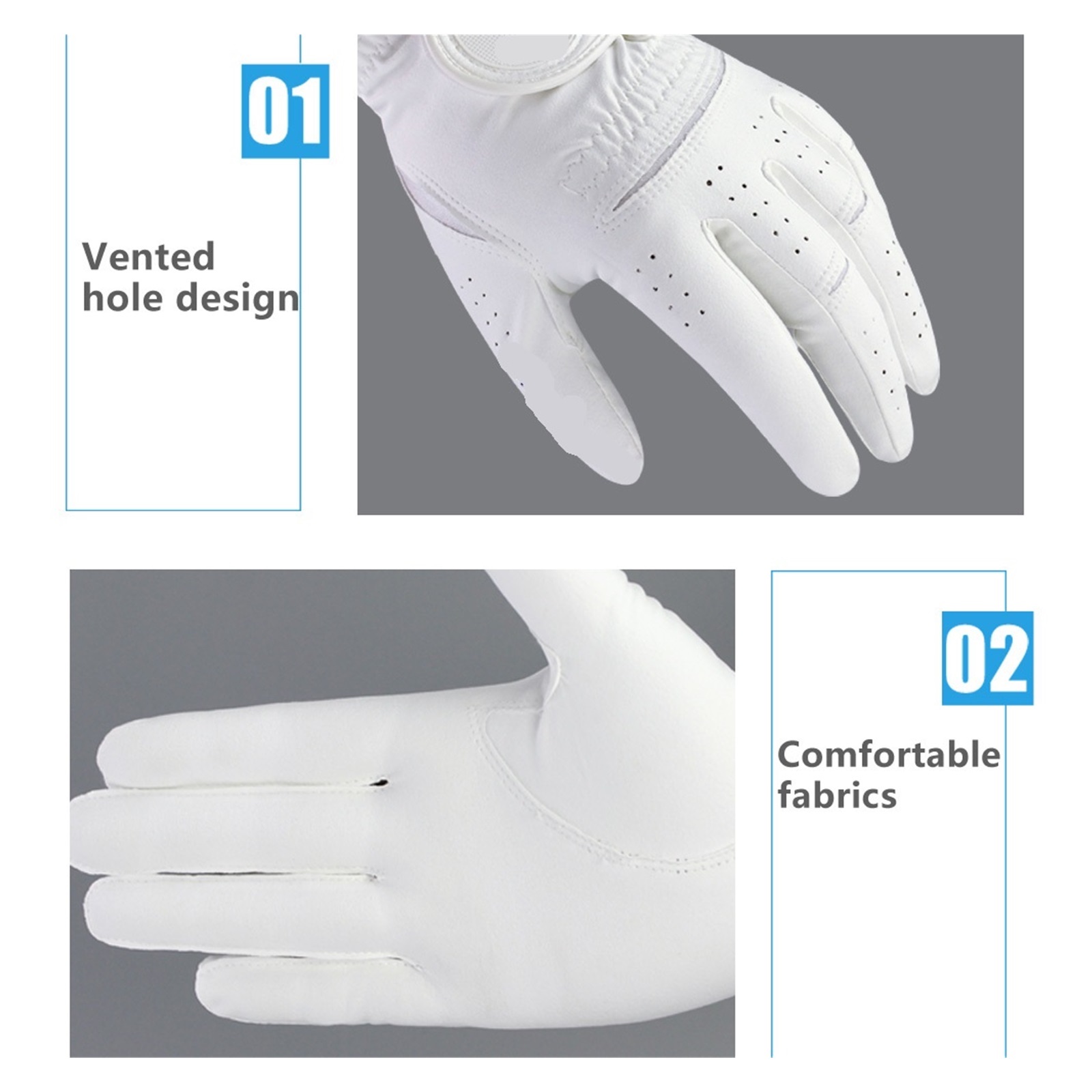 1Pair Men's Golf Gloves, Microfiber Cloth Soft Fit Sport Grip Durable Gloves ,Flexible and Comfortable