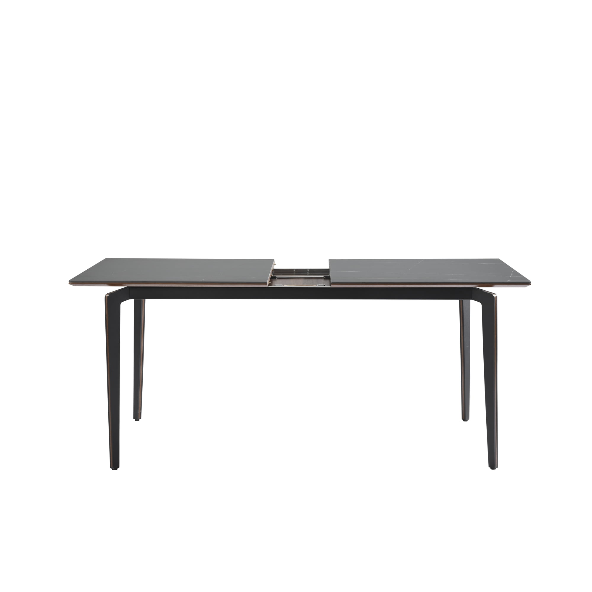 Honey Contemporary Extendable Rectangular Dining Table with Black Sintered Stone and Wood Table Top - Seats up to 6