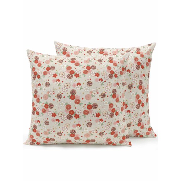 Outdoor Pillows Waterproof, Red Beige Rosebuds Bedding Throw Pillows with Insert for Couch Sofa Bed, Rustic RomanticFloral Botanical 18x18 Inch Pillowcases Decorative Camping Patio Pillow Set of 2