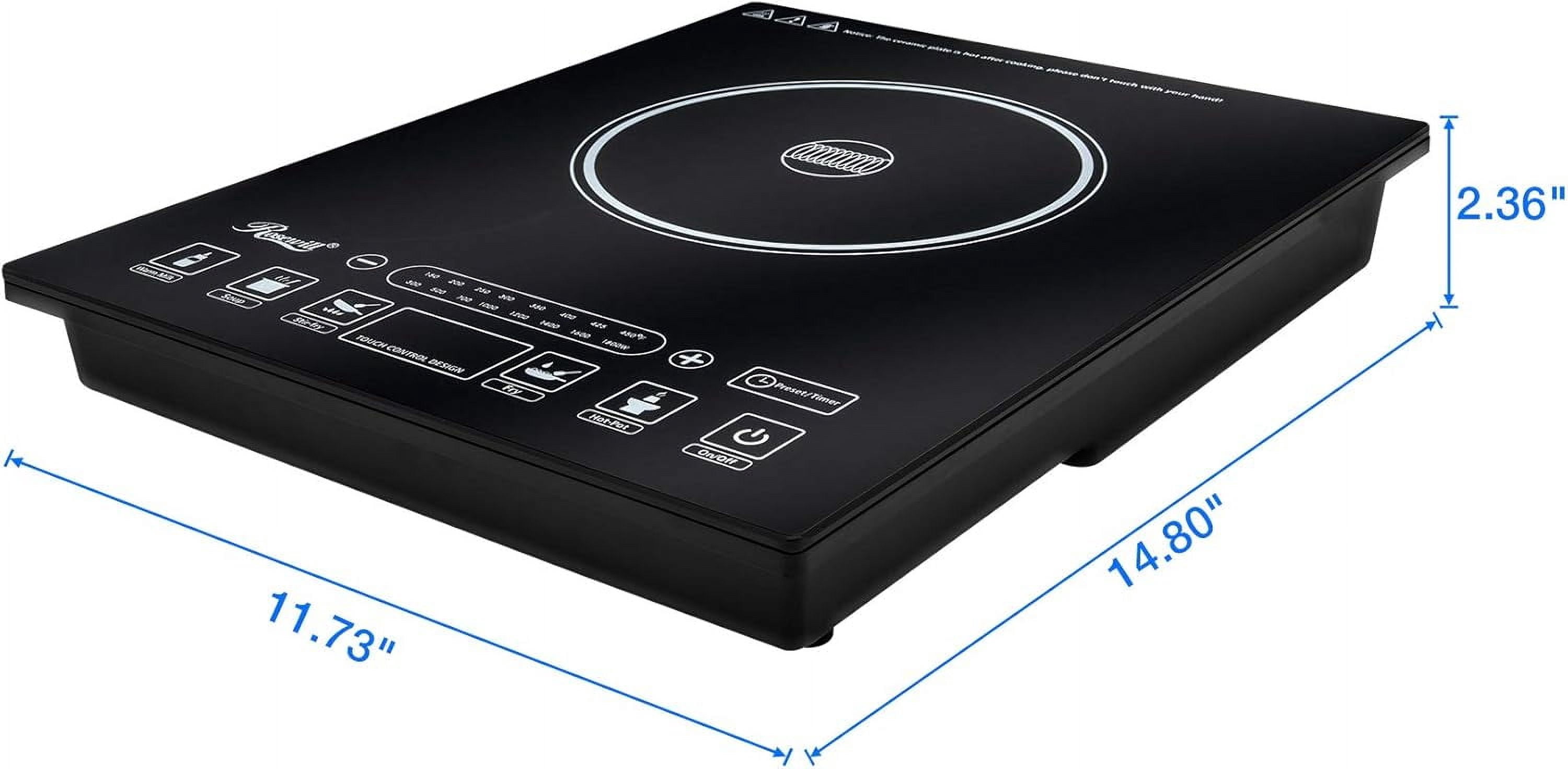 1800 Watt Induction Cooktop, 5 Pre-Programmed Electric Induction Cooker Burner with 10 inch 3.5 QT 18-8 Stainless Steel Pot, Model RHAI-15001