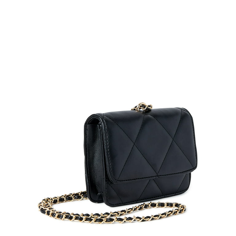 Buy BLACK IN LEATHER QUILTED CHAIN LINK SLING BAG for Women Online