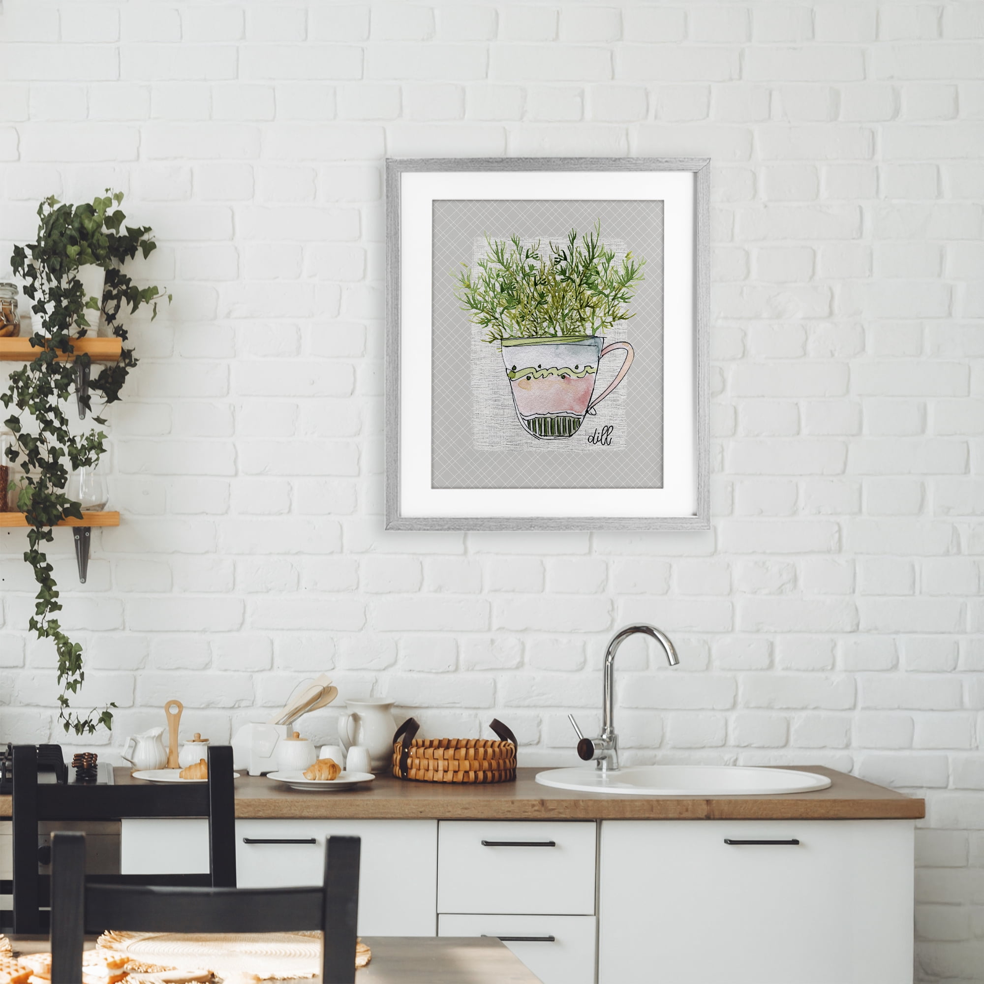 Stupell Industries Dill Herb Mug Gray Framed Print Under Glass, design by Livi Finn