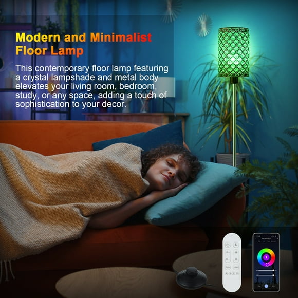 Floor lamp,Bedroom Remoter Sync App Remoter App Lamp Led Color Sync App Remote With Color Tall Lamp Pole Bedroom Remote Switch Floor Lamp Switch Room Dimmable Lamp With On/off Switch Silver (e26