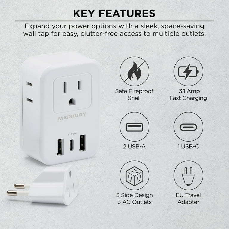 Merkury Innovations EU Travel Adapter with 6 Outlets & USB photo 2