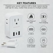 Merkury Innovations 6 Outlet Surge Protector with EU Travel Adapter, 3 AC Outlets, 2 USB-A & 1 USB-C
